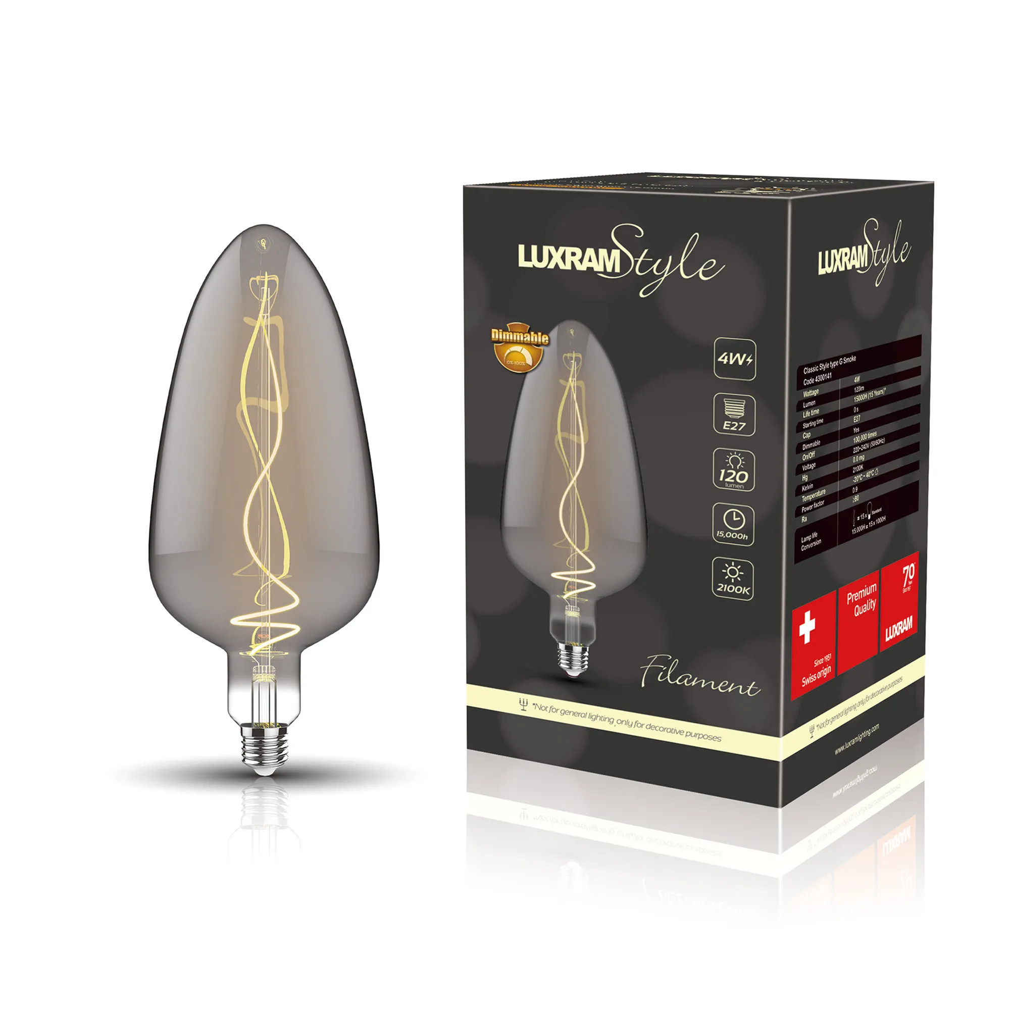 Classic Style LED Type G E27 Dimmable 4W 2100K 120lm 4300141  Luxram Classic Style